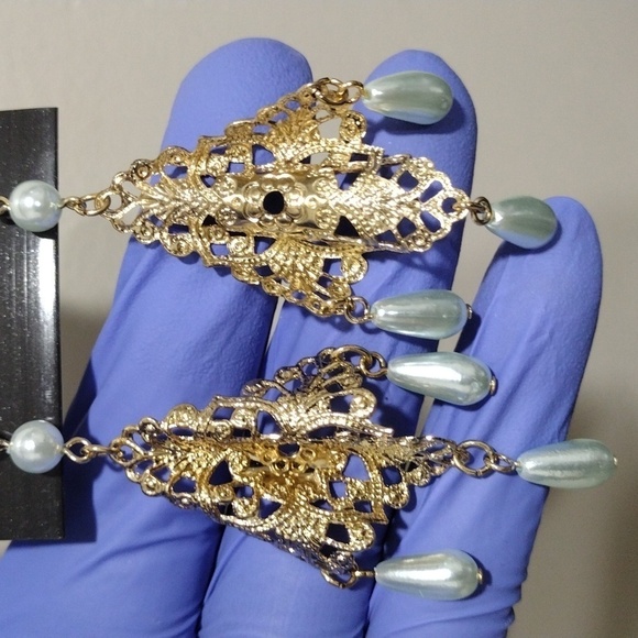 Women's Gold-tone Filigree Design 3.5" Long Beaded Drop Dangle Earrings, #2 - Picture 3 of 5